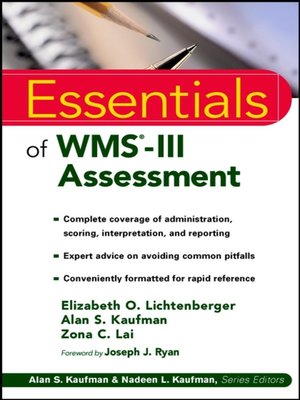 cover image of Essentials of WMS-III Assessment